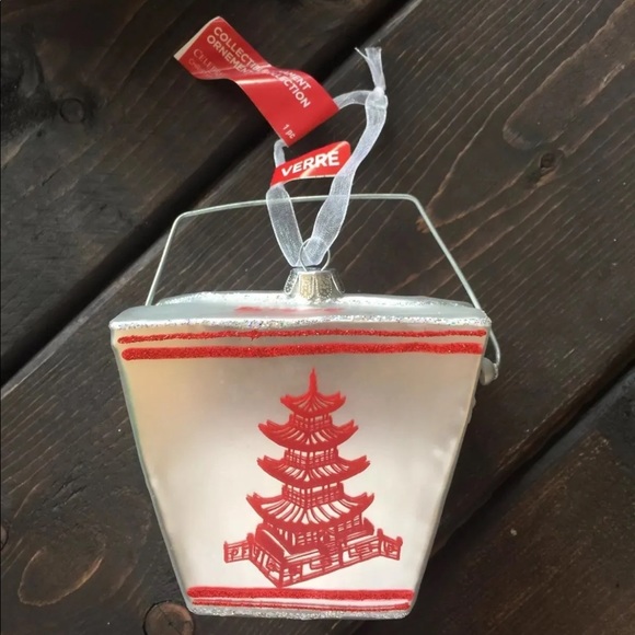 Glass Chinese Take Out Box Food Christmas Tree Decor Hanging Ornament - Picture 1 of 5